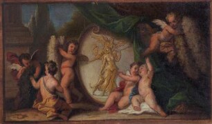 Allegorische Darstellung - Spielende Putti mit Wappenkartusche