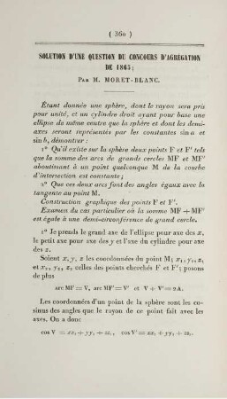 Solution d'une question du concours d'agrégation de 1865.