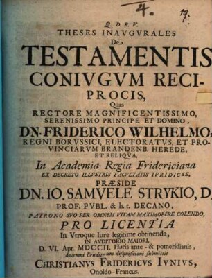 Theses Inavgvrales De Testamentis Conivgvm Reciprocis
