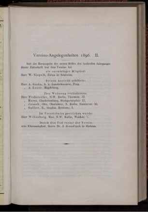 Vereins-Angelgenheiten 1896. II