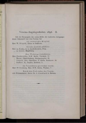 Vereins-Angelgenheiten 1896. II