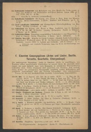 f. Einzelne Gesangspiècen (Arien und Lieder, Duette, Terzette, Quartette, Chorgesänge).