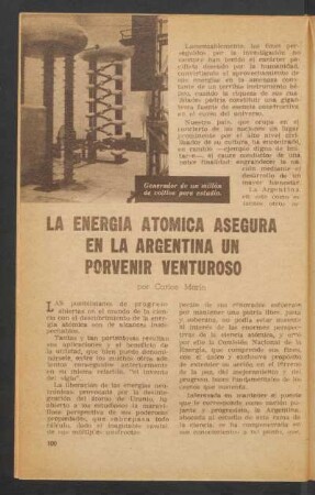 La energía atómica asegura en la Argentina un porvenir venturoso