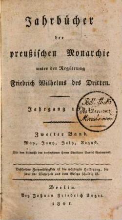 Jahrbücher der preußischen Monarchie unter der Regierung Friedrich Wilhelms III. 1801,2, 1801,2