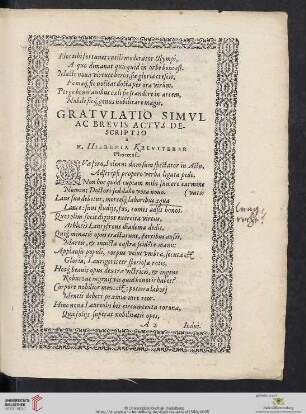 Gratvlatio simvl ac brevis actvs descriptio a M. Hieremia Krevtterer Phorcensi