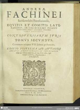 Tomus Secundus; Continens reliquos VII. Libros posteriores