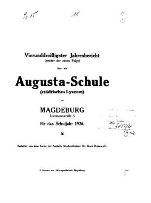 1926/27: Jahresbericht über das Schuljahr ... - 1926/27