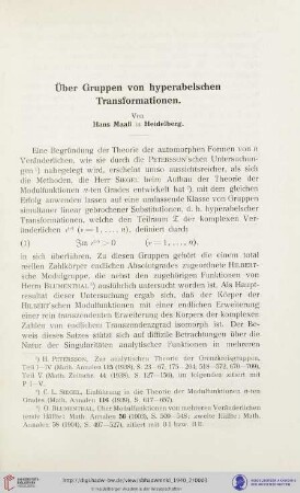 Über Gruppen von hyperabelschen Transformationen