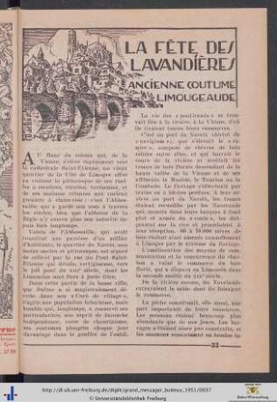 La Fète des Lavandières. Ancienne Coutume Limougeaude.