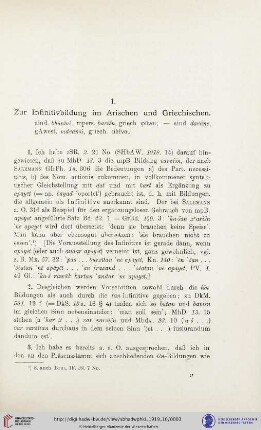 I. Zur Infinitivbildung im Arischen und Griechischen