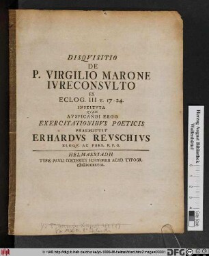 Disqvisitio De P. Virgilio Marone Ivreconsulto Ex Eclog. III v. 17-24 Institvta