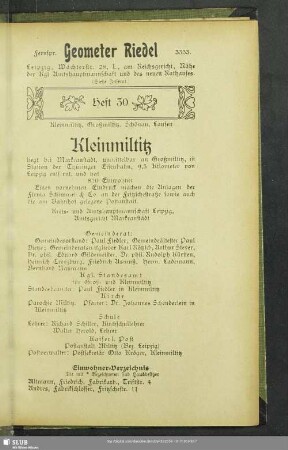 Heft 30. Kleinmiltitz, Großmiltitz, Schönau, Lausen