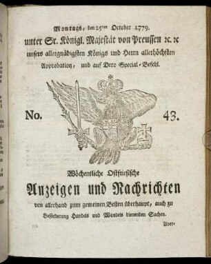 No. 43. Montags, den 25ten October 1779.