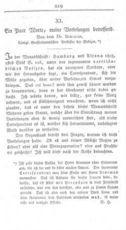 XI. Ein Paar Worte, meine Vorlesungen betreffend.