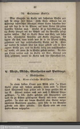 V. Mehl-, Milch-, Eierspeisen und Puddings