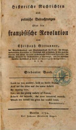 Historische Nachrichten und politische Betrachtungen über die französische Revolution, Siebenter Band