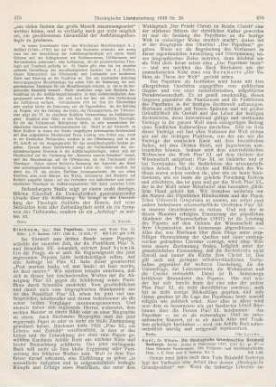 475-476 [Rezension] Bierbaum, Max, Das Papsttum