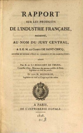 Rapport du Jury Central sur les Produits de l'Industrie Française. 1827, 1827 (1828)