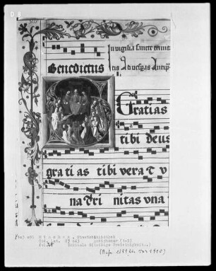 Graduale in zwei Bänden und ein dazugehöriges Antiphonar — Antiphonar aus dem Münchner Clarissinenkloster — Initiale S mit der Dreieinigkeit, Folio 24recto