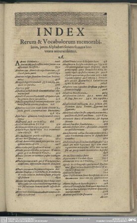 Index, Rerum & Vocabulorum memorabilium, iuxta Alphabeti seriem summa brevitate accuratissimus