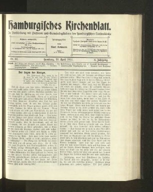 Nr. 18. Hamburg, 30. April 1911. 8. Jahrgang.