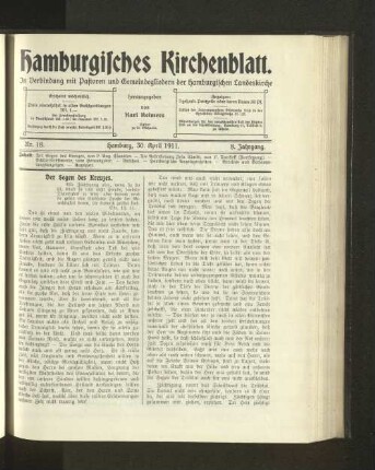 Nr. 18. Hamburg, 30. April 1911. 8. Jahrgang.