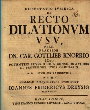 Dissertatio Ivridica De Recto Dilationvm Vsv