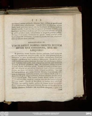 Observatio IV. Utrum Liceat Domino Directo Feudum Infami Sive Concedere, Sive Relinquere?