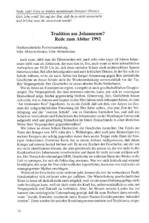 Tradition am Johanneum? Rede zum Abitur 1992