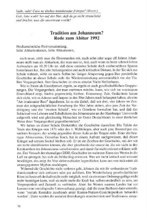Tradition am Johanneum? Rede zum Abitur 1992