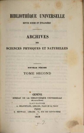 Archives des sciences physiques et naturelles, 2. 1858