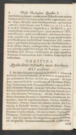 Quaestio I. Qualis detur Distinctio inter Attributa Dei necessaria?