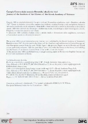 Časopis Ústavu dejin umenia Slovenskej akadémie vied. Journal of the Insitute of Art History of the Slovak academy of sciences