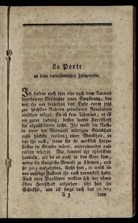 La Porte an seine vaterländischen Zeitgenossen