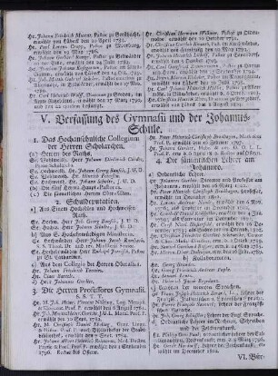 V. Verfassung des Gymnasii und der Johannis-Schule.