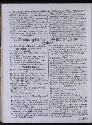 V. Verfassung des Gymnasii und der Johannis-Schule.