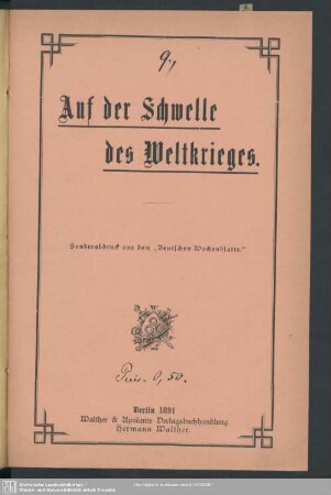 Auf der Schwelle des Weltkrieges