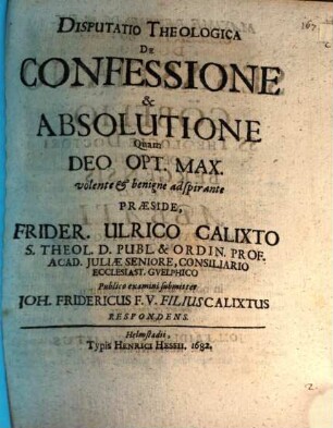 Disp. theol. de confessione et absolutione