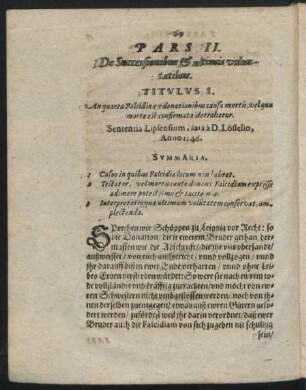 Pars II. De Successionibus & ultimis voluntatibus.