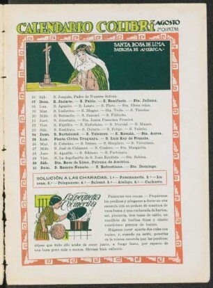Calendario Colibrí - Agosto, 2ª Quincena