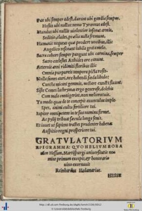 GRATVLATORIVM EPIGRAMMA: QVO HELIVMEOBA ...