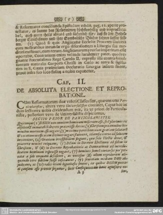 Cap. II. De Absoluta Electione Et Reprobatione