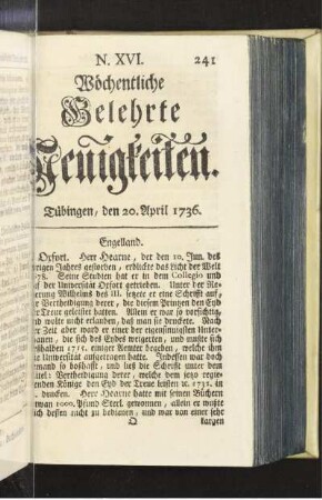 N. XVI. Tübingen, den 20. April 1736