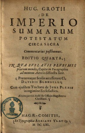 De imperio summarum potestatum circa sacra commentarius posthumus