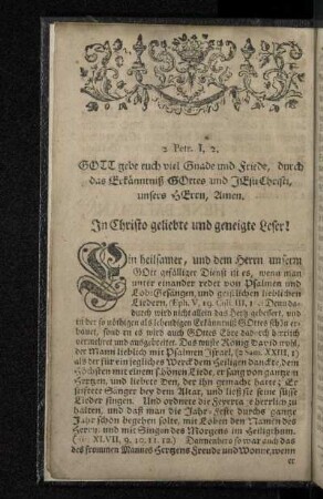 In Christo geliebte und geneigte Leser!