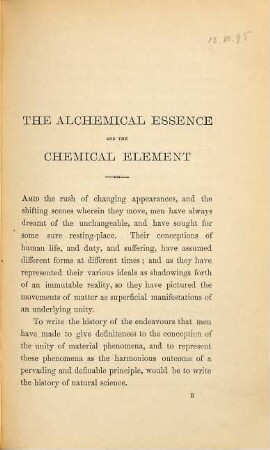 The alchemical essence and the chemical element : an episode in the quest of the unchanging