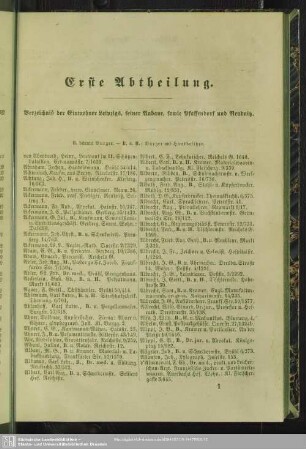 Erste Abtheilung. Einwohnerverzeichnis