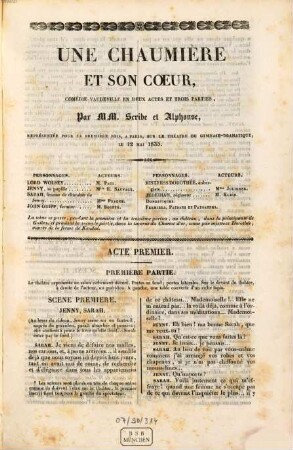Une chaumière et son coeur : comédie-vaudeville en deux actes et trois parties
