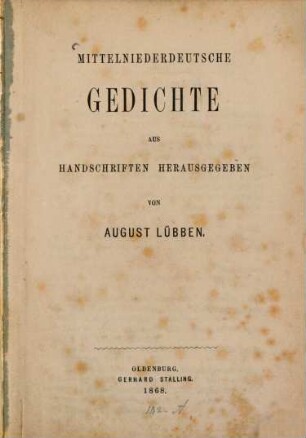 Mittelniederdeutsche Gedichte aus Handschriften