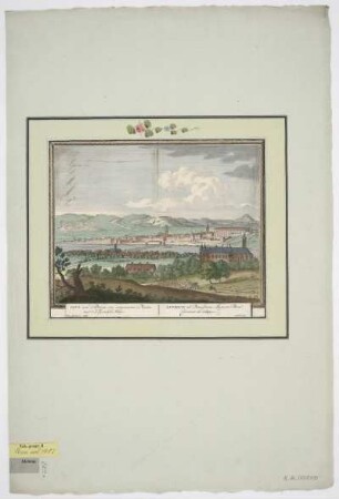 Ansicht von Linz, Radierung, um 1702? : Linz aen de Donau, een aengenaeme Plaatz voor't Keyserlyke Huys : cum Privil. = Linzium / Pet. Schenk exc. - Amst[elodami] , [um 1702?]. - 1 Ansicht : Radierung ; 26 x 21 cm. Auch koloriert ersch.